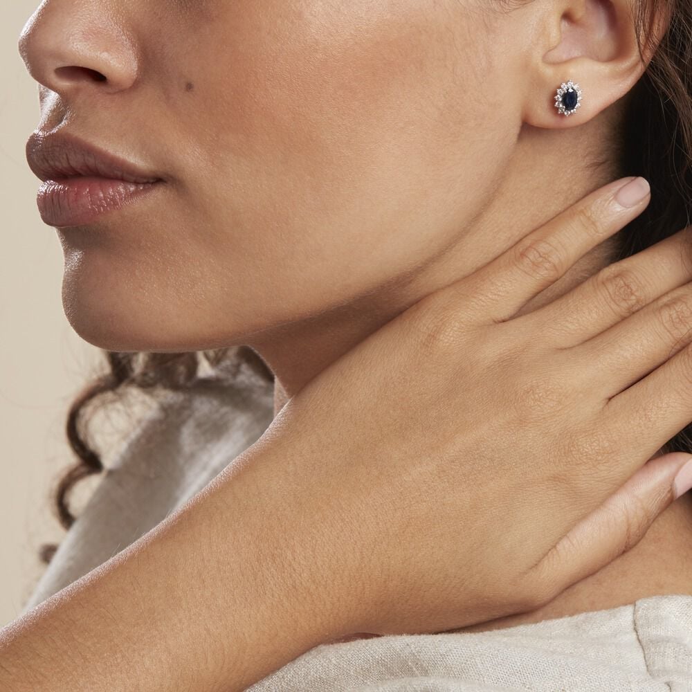 Boucles D'oreilles Or Blanc Saphir Diamants - Puces Femme | Marc Orian