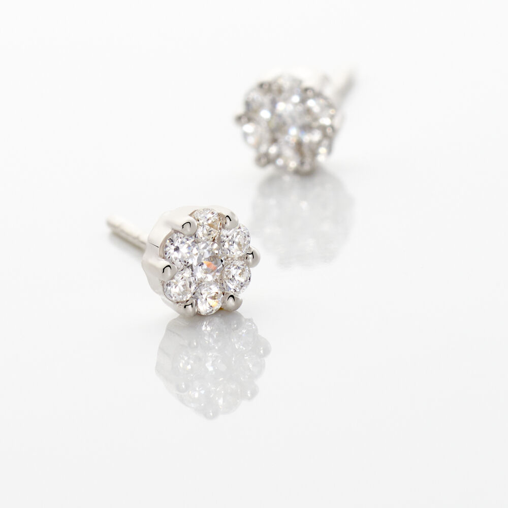Boucles D'oreilles Puces Eleanor Fleur Or Blanc Oxyde De Zirconium - Puces Femme | Marc Orian