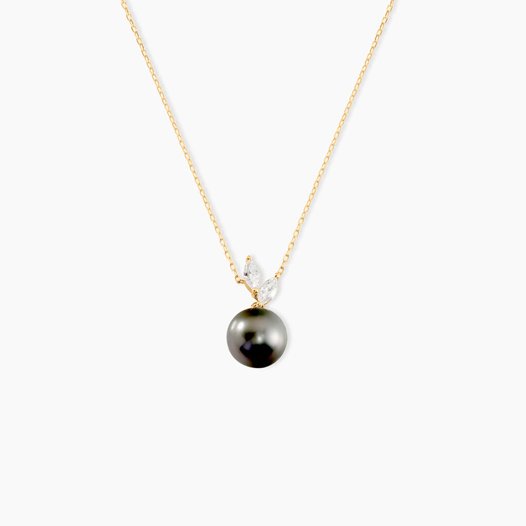 Collier Giuseppe Or Jaune Perle De Tahiti Oxyde Zirconium - Colliers avec pierres Femme | Marc Orian