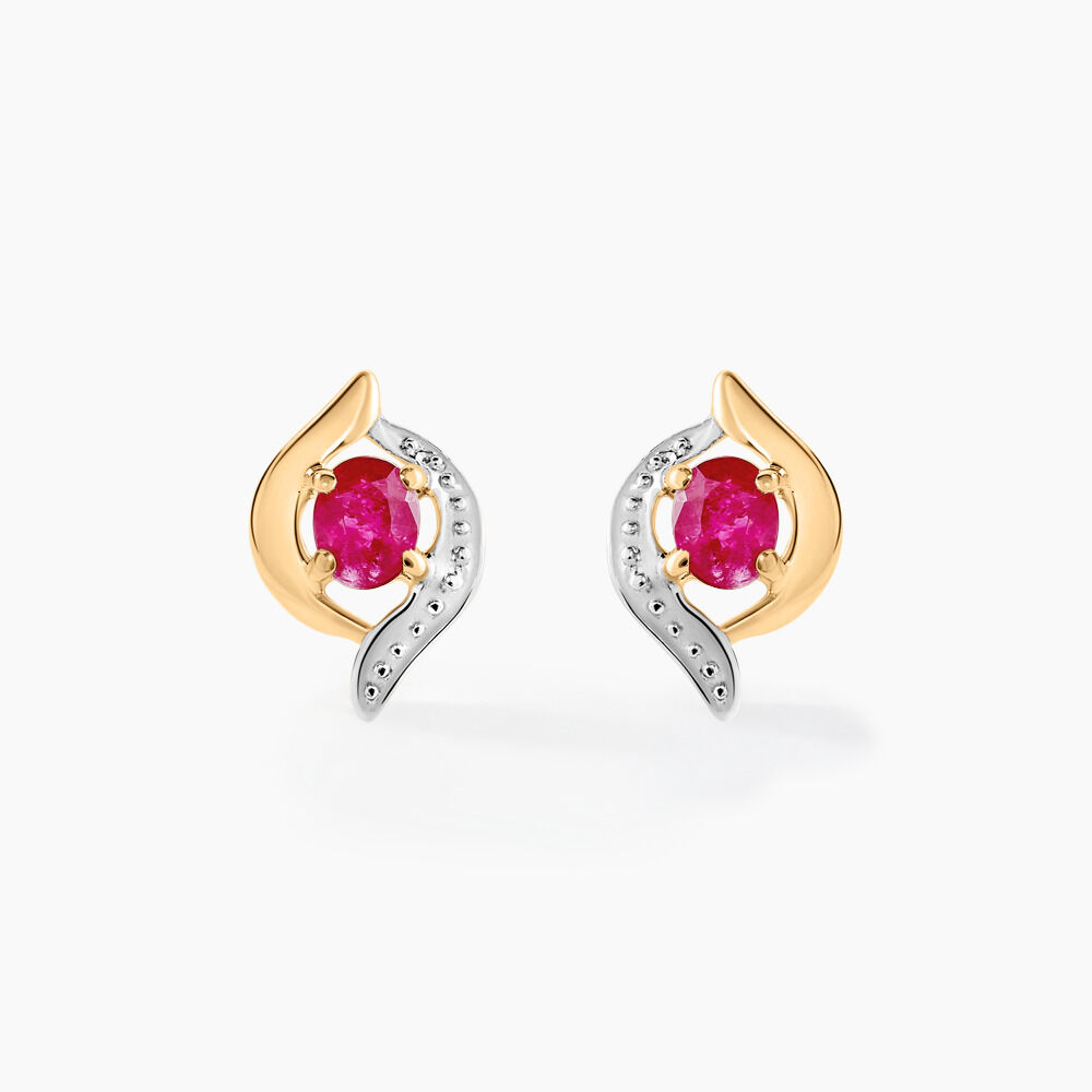 Boucles D'oreilles Puces Lydia Or Bicolore Rubis - Boucles d'oreilles mariage Femme | Marc Orian