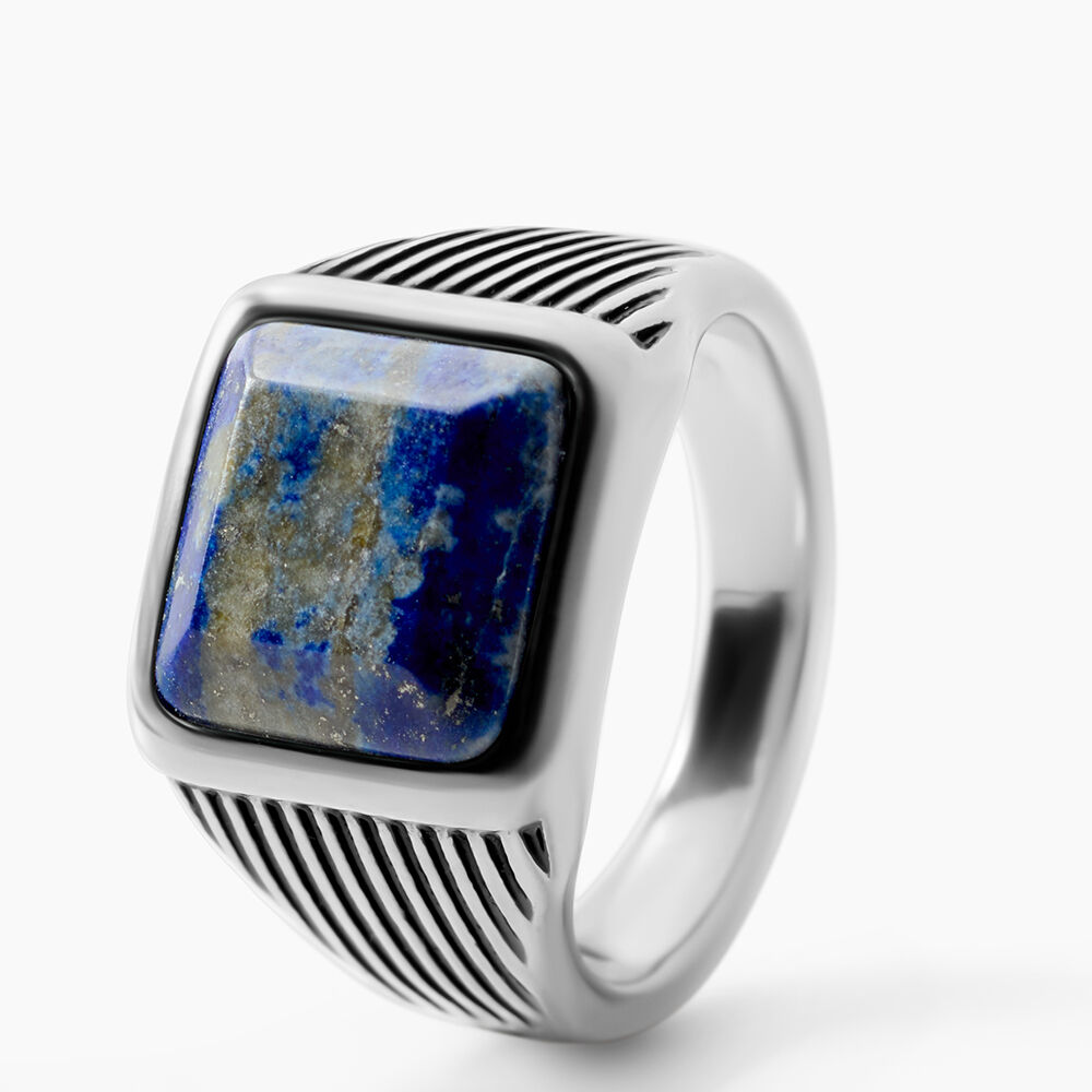 Bague Stones 1 Acier Blanc Lapis Lazuli - Bijoux fantaisie Homme | Marc Orian