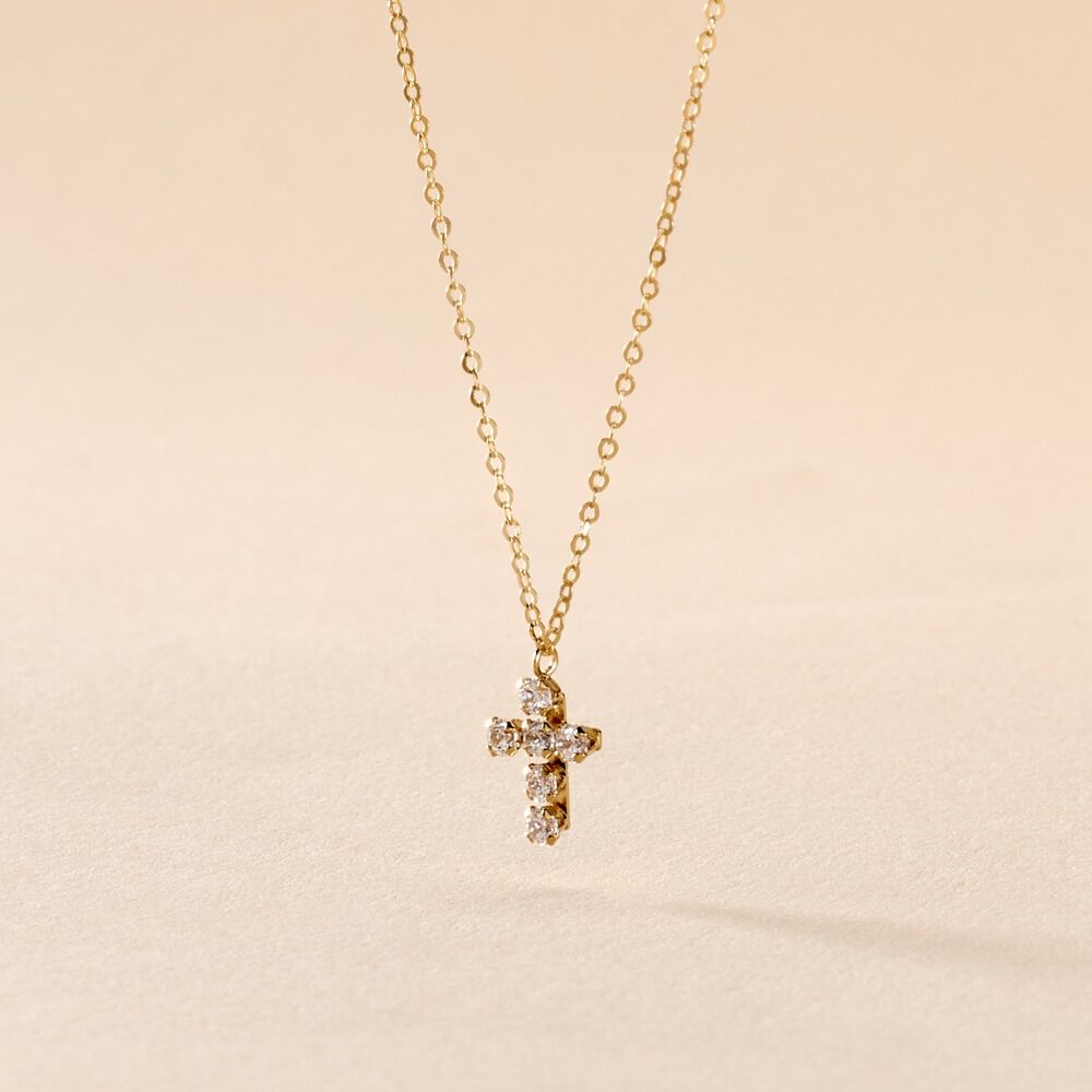 Collier Arene Croix Or Jaune Oxyde De Zirconium - Colliers avec pierres Famille | Marc Orian