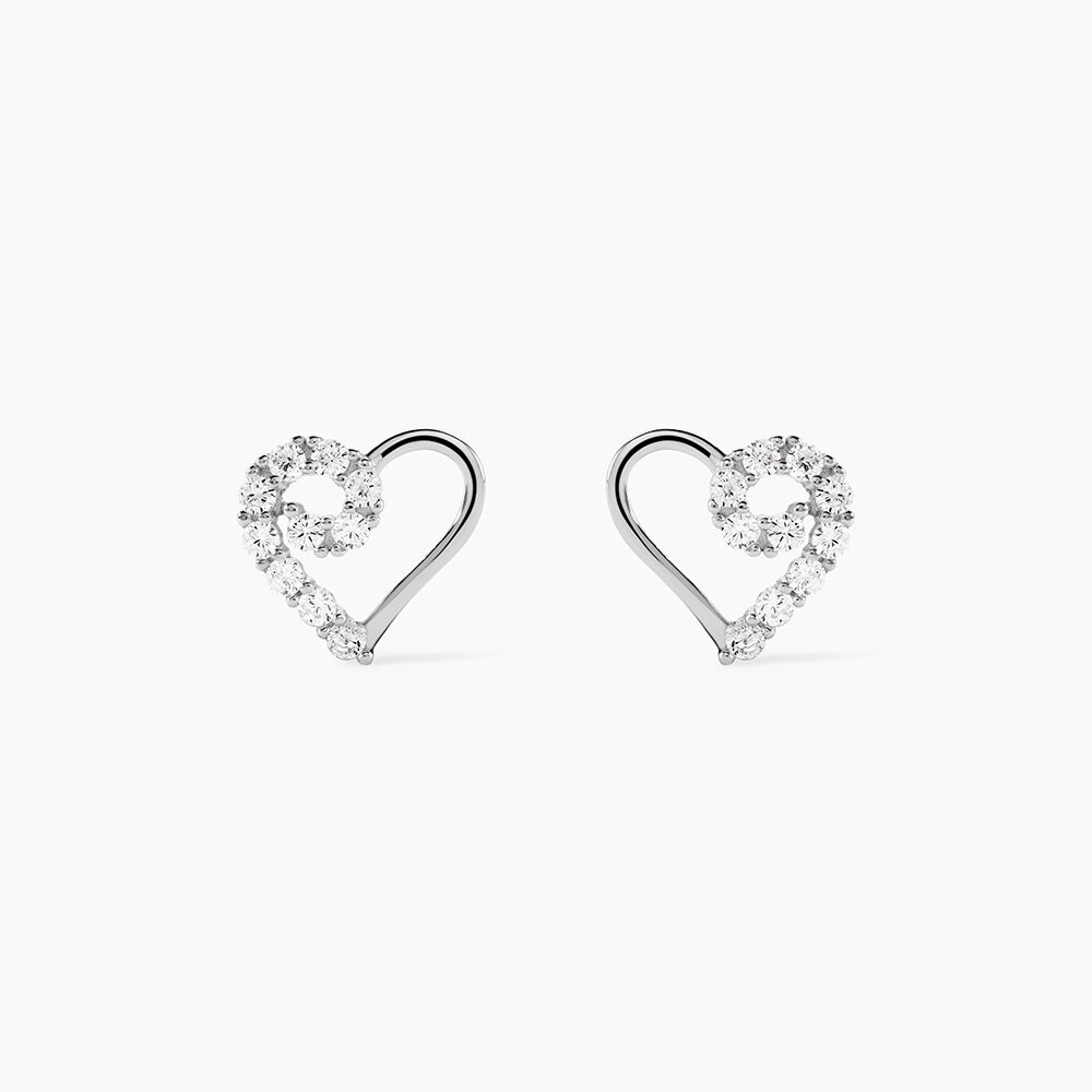Boucles D'oreilles Puces Daria C&oelig;ur Or Blanc Oxyde De Zirconium - Puces Femme | Marc Orian