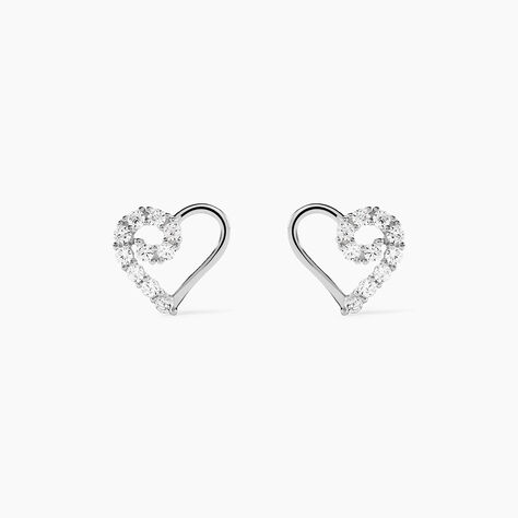 Boucles D'oreilles Puces Daria C&oelig;ur Or Blanc Oxyde De Zirconium - Puces Femme | Marc Orian