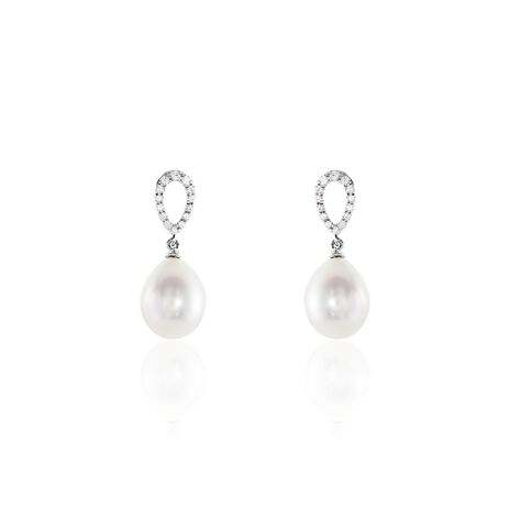 Boucles D'oreilles Pendantes Or Blanc Jessamyn Perles De Culture Oxyde - Boucles d'oreilles Pendantes Femme | Marc Orian