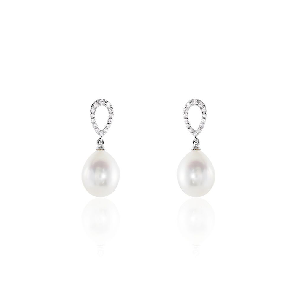 Boucles D'oreilles Pendantes Or Blanc Jessamyn Perles De Culture Oxyde - Boucles d'oreilles Pendantes Femme | Marc Orian