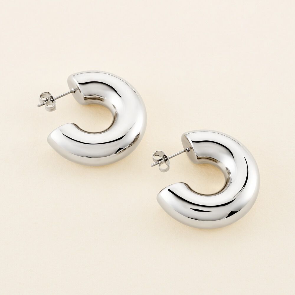 Cr&eacute;oles Letty Acier Blanc Sans Pierre - Cr&eacute;oles Femme | Marc Orian