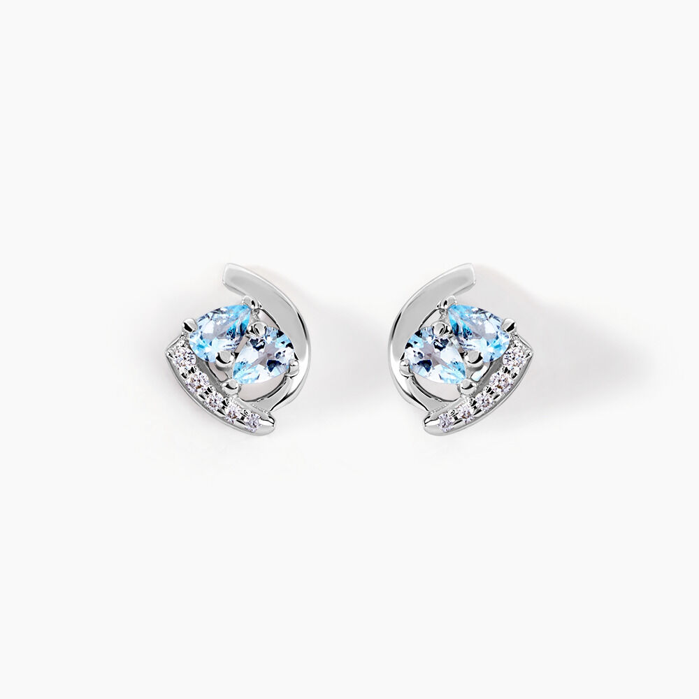 Boucles D'oreilles Puces Tya Or Blanc Topaze Et Oxyde De Zirconium - Puces Femme | Marc Orian