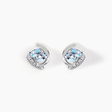 Boucles D'oreilles Puces Tya Or Blanc Topaze Et Oxyde De Zirconium - Puces Femme | Marc Orian