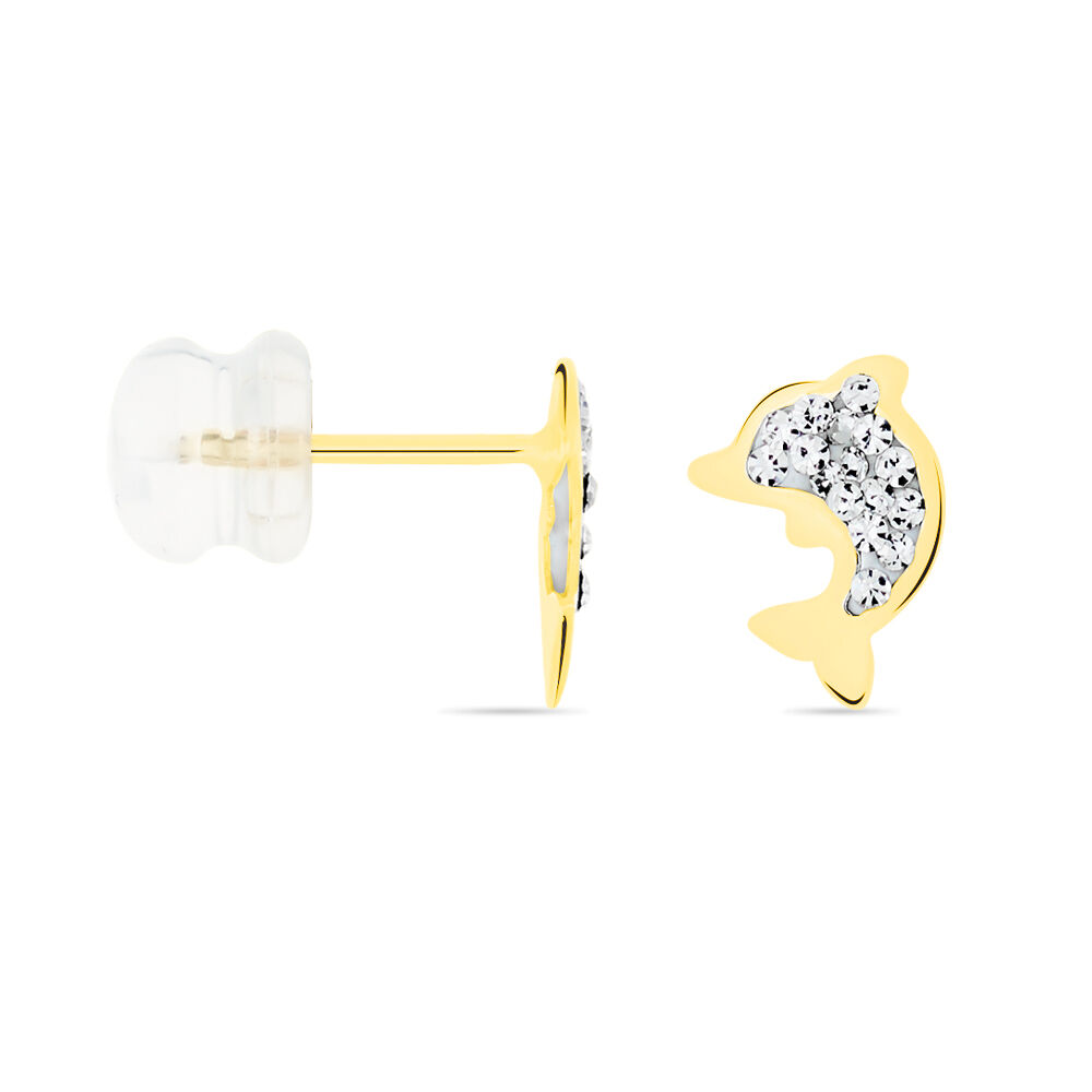 Boucles D'oreilles Puces Eleanor Dauphin 0 Or Jaune Strass - Puces Femme | Marc Orian