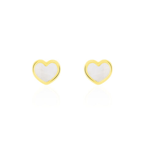 Boucles D'oreilles Puces Amaryllis Coeur Or Jaune Nacre - Puces Enfant | Marc Orian