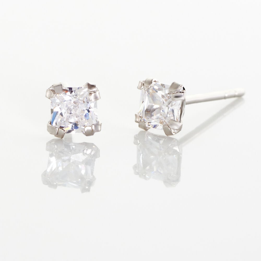 Boucles D'oreilles Puces Or Blanc Oxyde De Zirconium - Puces Famille | Marc Orian