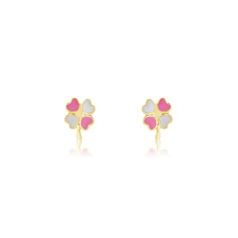 Boucles D'oreilles Puces Trefle Email Or Jaune - Puces Enfant | Marc Orian