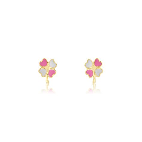 Boucles D'oreilles Puces Trefle Email Or Jaune - Clous d'oreilles Enfant | Marc Orian