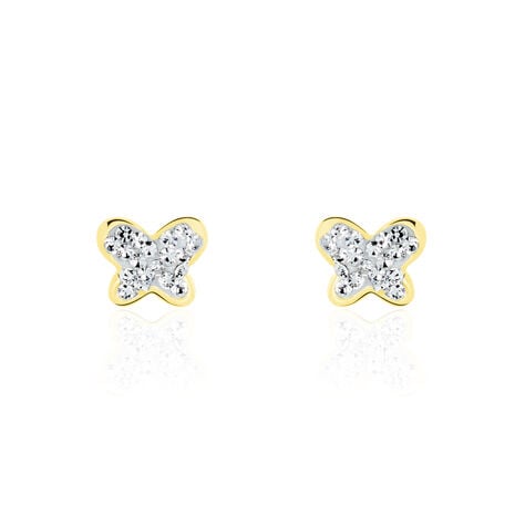 Boucles D'oreilles Puces Or Jaune Cercis Strass - Puces Famille | Marc Orian
