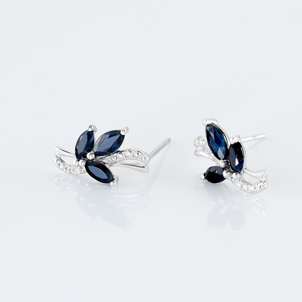 Boucles D'oreilles Puces Angie Or Blanc Saphir Et Diamant - Puces Femme | Marc Orian