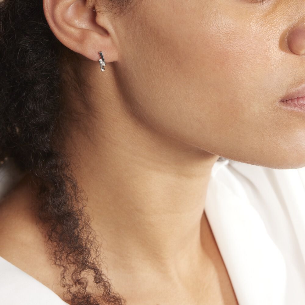 Boucles D'oreilles Puces Galya Or Blanc Diamant -  Femme | Marc Orian
