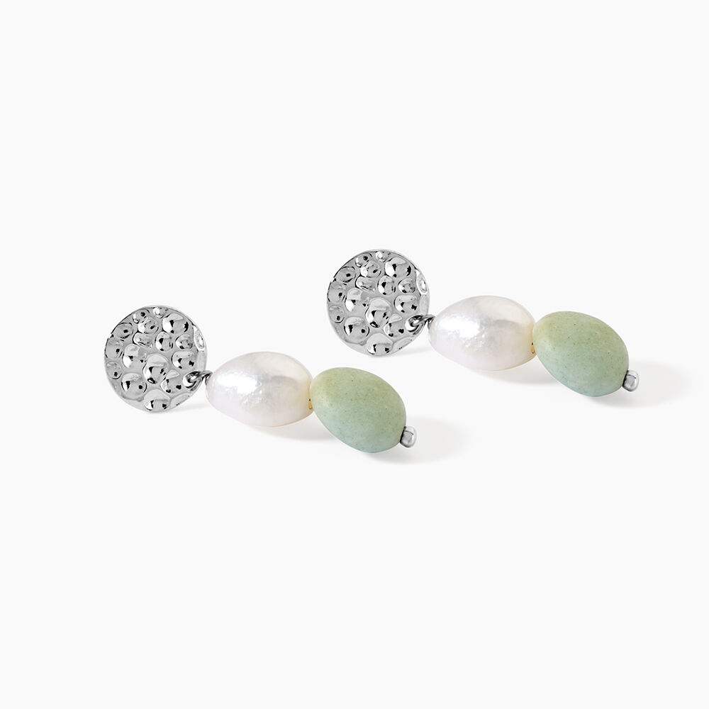 Boucles D'oreilles Pendantes Aroha Argent Blanc Amazonite Perle - Pendantes Femme | Marc Orian