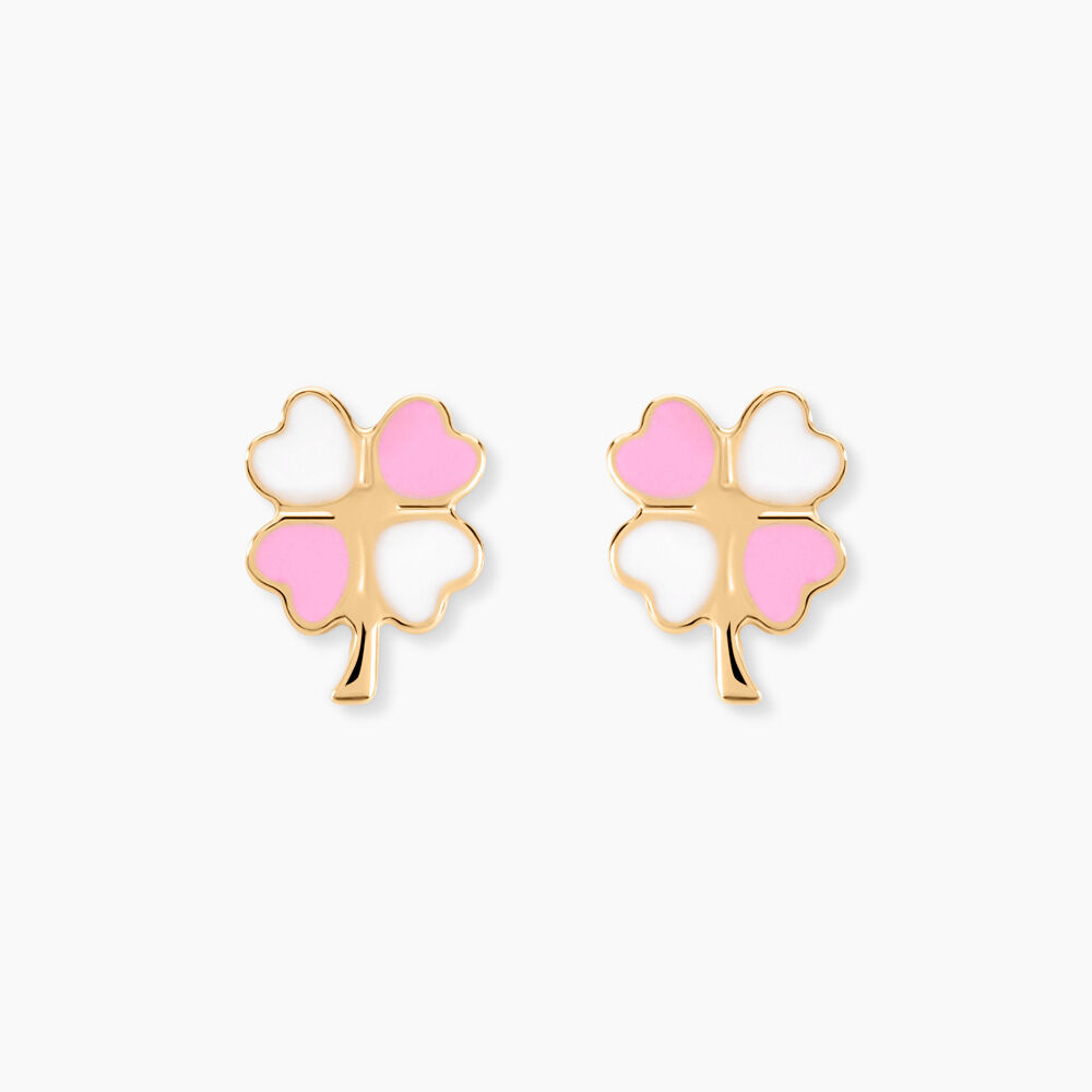 Boucles D'oreilles Puces Trefle Email Or Jaune - Puces Enfant | Marc Orian