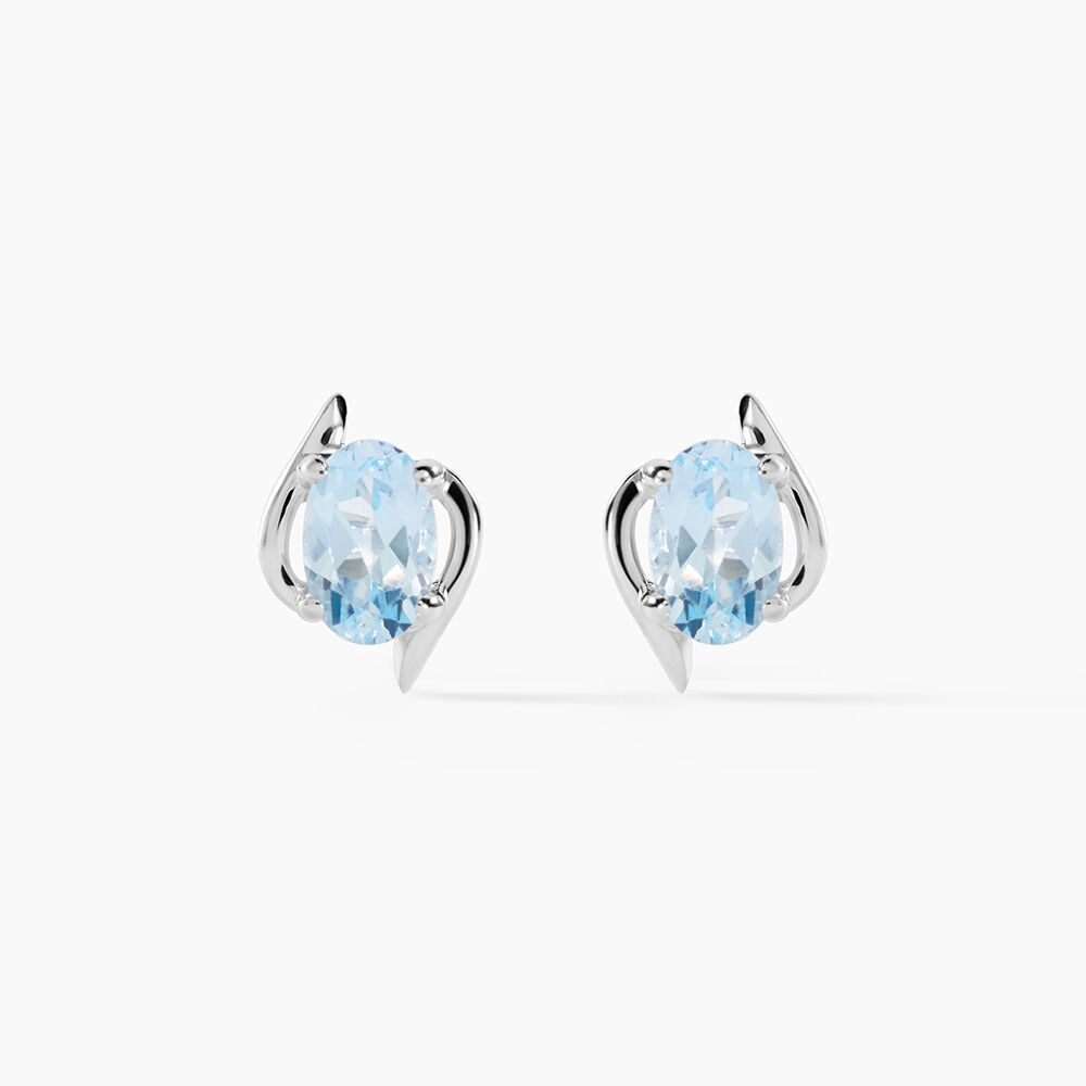 Boucles D'oreilles Puces Vrille Ovale Or Blanc Topaze - Puces Femme | Marc Orian