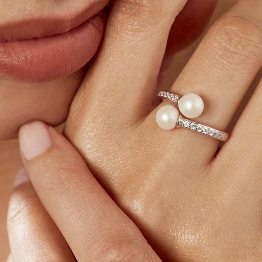 Bague Ajustable Argent Blanc Jeronimo Perle Oxydes De Zirconium - Bague fantaisie Femme | Marc Orian