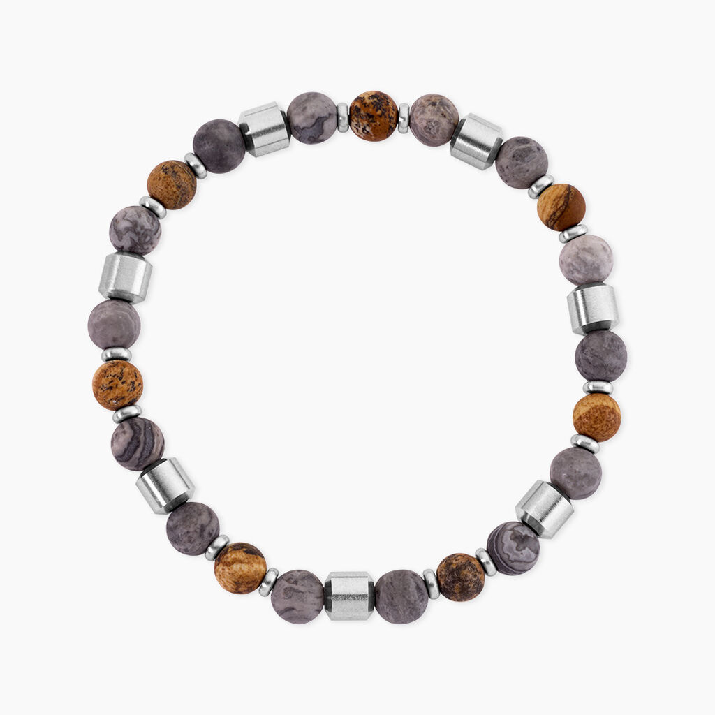 Bracelet Naturel Acier Argent&eacute; Jaspe Africain - Bracelets cha&icirc;nes Homme | Marc Orian
