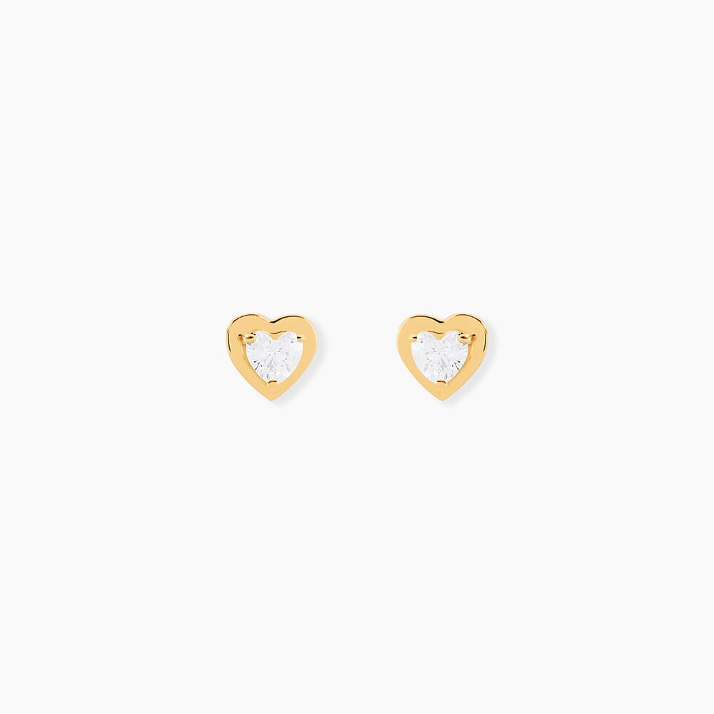 Boucles D'oreilles Puces Dot Coeur Plein Or Jaune Oxyde De Zirconium - Puces Femme | Marc Orian