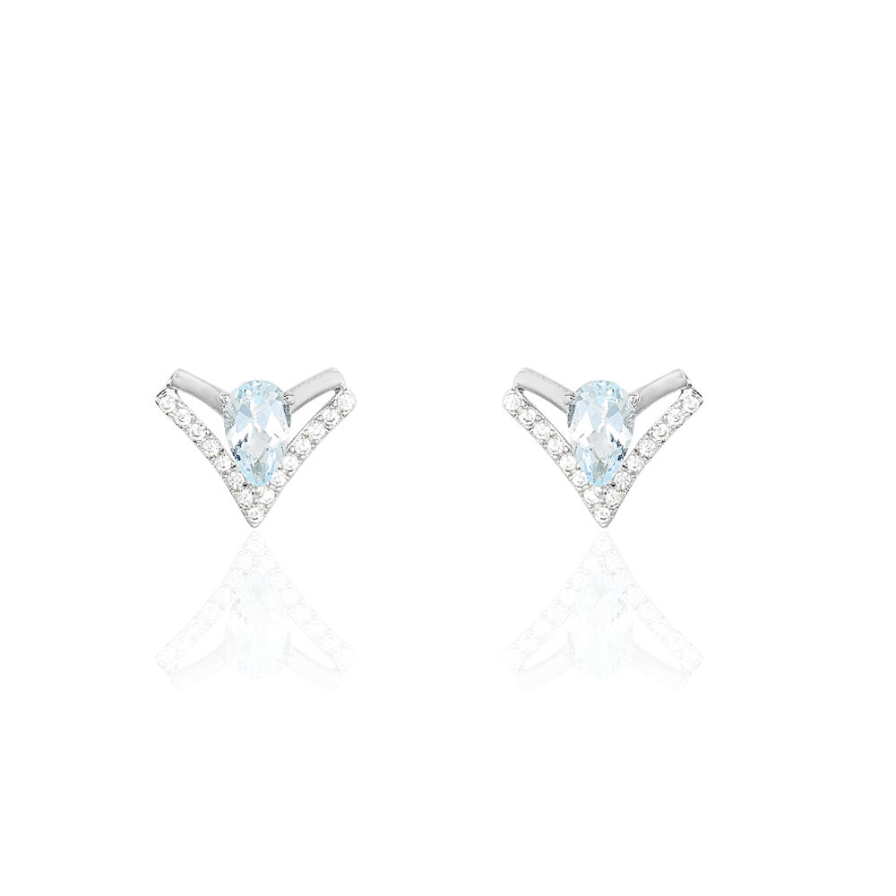 Boucles D'oreilles Puces Or Blanc Topaze Et Oxyde De Zirconium - Puces Femme | Marc Orian