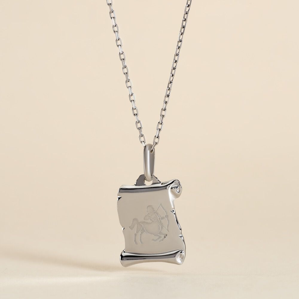 Pendentif Zodiaque Parchemin Argent Blanc - Bijoux personnalis&eacute;s Famille | Marc Orian