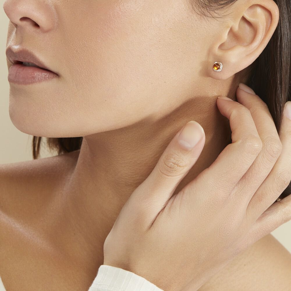 Boucles D'oreilles Puces Argent Blanc Joude Ambre - Puces Femme | Marc Orian