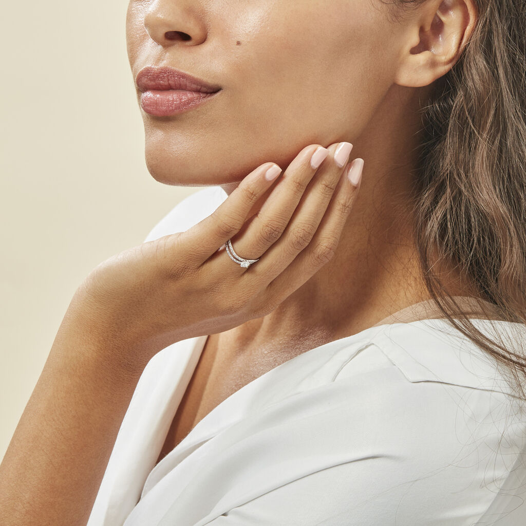 Bague Vrille Double Or Blanc Oxyde De Zirconium - Bagues Solitaire Femme | Marc Orian