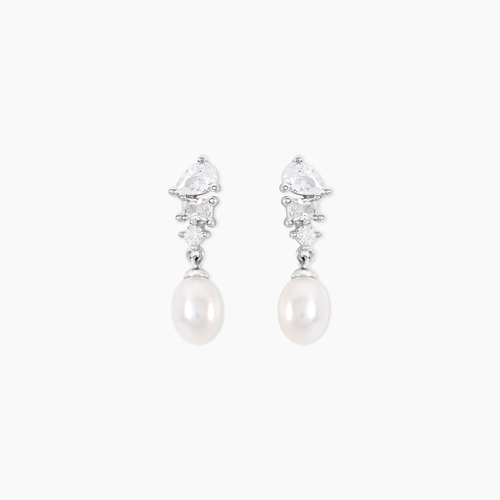 Boucles D'Oreilles Pendantes Elea Argent Blanc Perle De Culture Oxyde De Zirconium - Pendantes Femme | Marc Orian