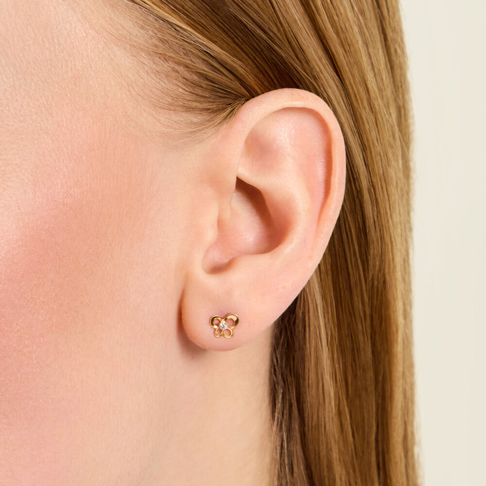 Boucles D'Oreilles Puces Cathy Argent Dor&eacute; A L'Or 750/1000 Oxyde De Zirconium - Puces Femme | Marc Orian