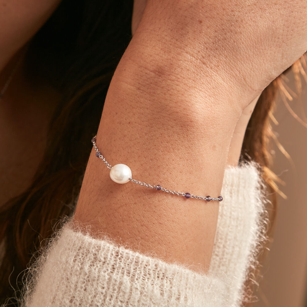 Bracelet Kerri Argent Blanc Perle De Culture Améthyste - Bracelets chaînes Femme | Marc Orian