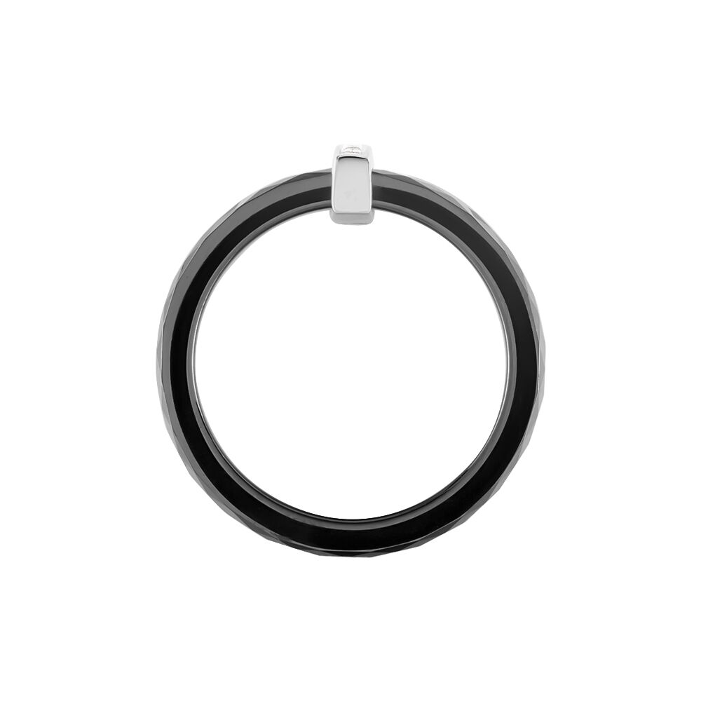 Bague Barette Bicolore Ceramique Argent Blanc Oxyde De Zirconium - Bagues avec pierre Femme | Marc Orian