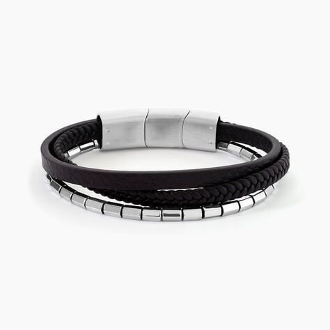 Bracelet Cuir De Vache Noir H&eacute;matite - Bracelets cuir Homme | Marc Orian