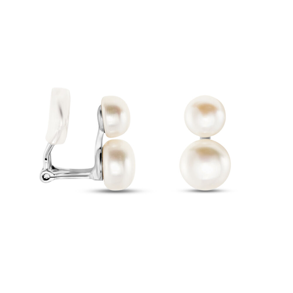 Boucles D'oreilles Clips Argent Blanc Viano Perles Oxydes - Puces Femme | Marc Orian
