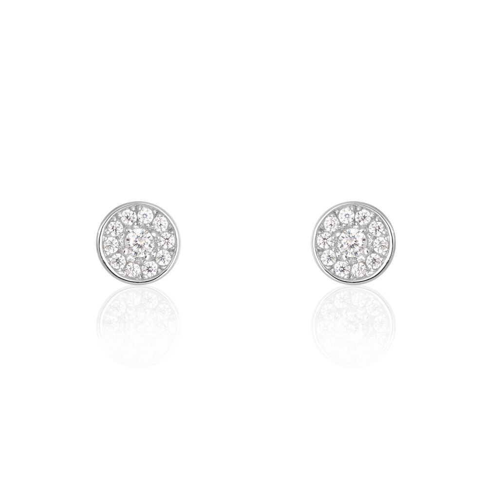 Boucles D'oreilles Puces Auxana Argent Blanc Oxyde De Zirconium - Puces Femme | Marc Orian