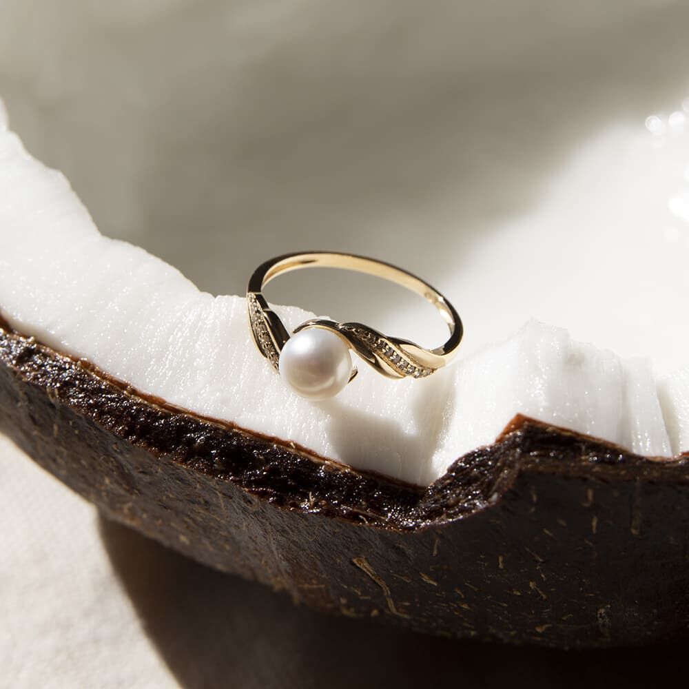 Bague Antoinette Or Jaune Perle De Culture Et Oxyde De Zirconium - Bagues de promesse Femme | Marc Orian
