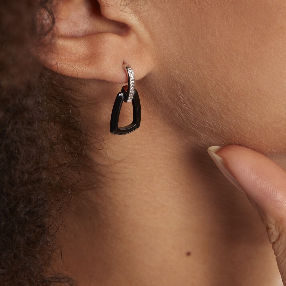 Boucles D'oreilles Pendantes Ezra Argent Blanc Céramique Et Oxyde - Pendantes Femme | Marc Orian