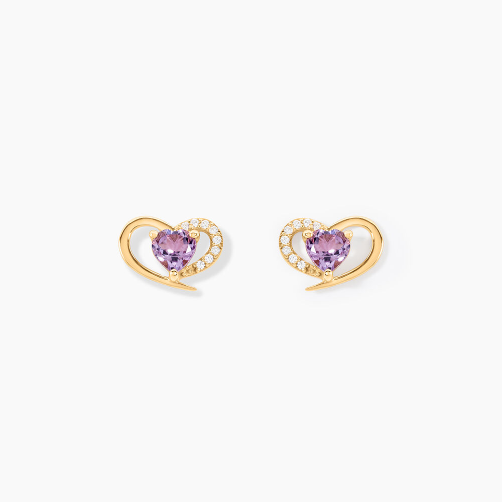 Boucles D'Oreilles Puces Creighton Or Jaune Am&eacute;thyste Oxyde De Zirconium - Puces Femme | Marc Orian