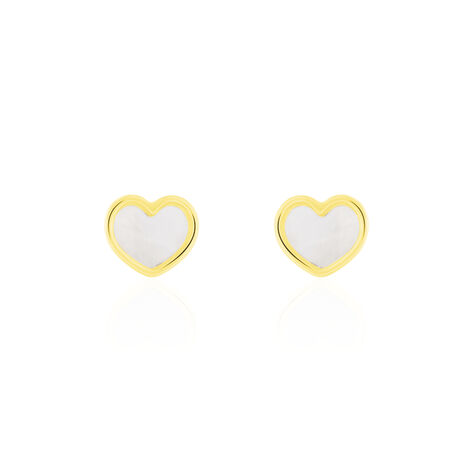 Boucles D'oreilles Puces Amaryllis Coeur Or Jaune Nacre - Clous d'oreilles Enfant | Marc Orian