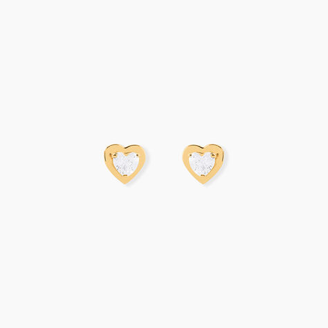 Boucles D'oreilles Puces Daria Coeur Plein Or Jaune Oxyde De Zirconium - Puces Femme | Marc Orian
