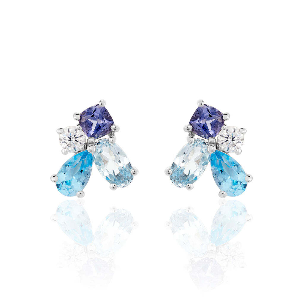 Boucles D'oreilles Puces Doryne Or Blanc Topaze Et Oxyde De Zirconium - Puces Femme | Marc Orian