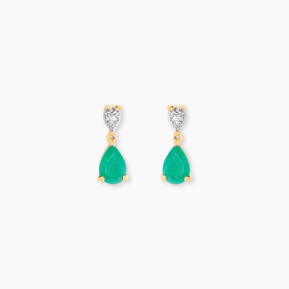 Boucles D'Oreilles Puces Porfirio Or Jaune Emeraude Diamant - Boucles d'oreilles mariage Femme | Marc Orian