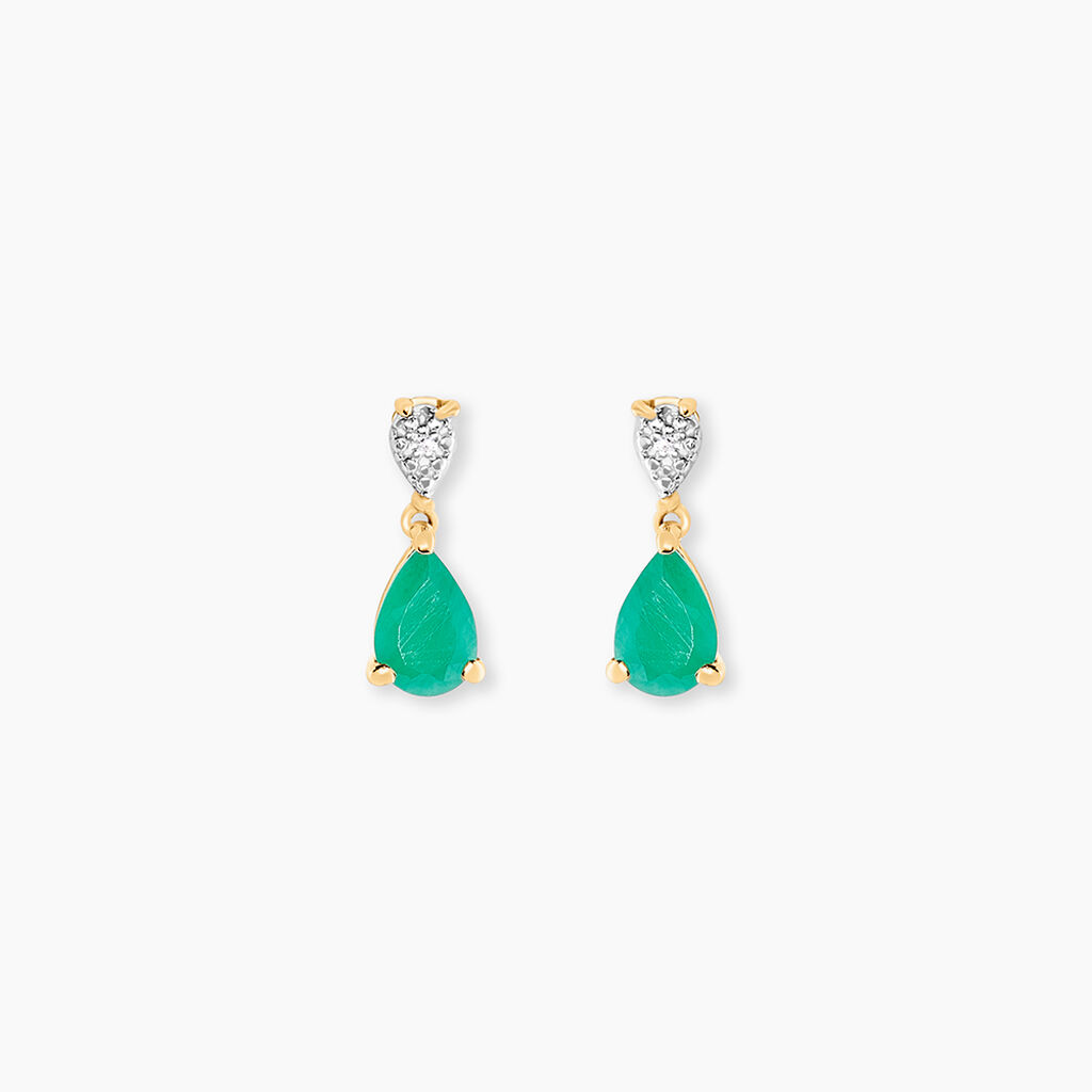 Boucles D'Oreilles Puces Porfirio Or Jaune Emeraude Diamant - Boucles d'oreilles mariage Femme | Marc Orian