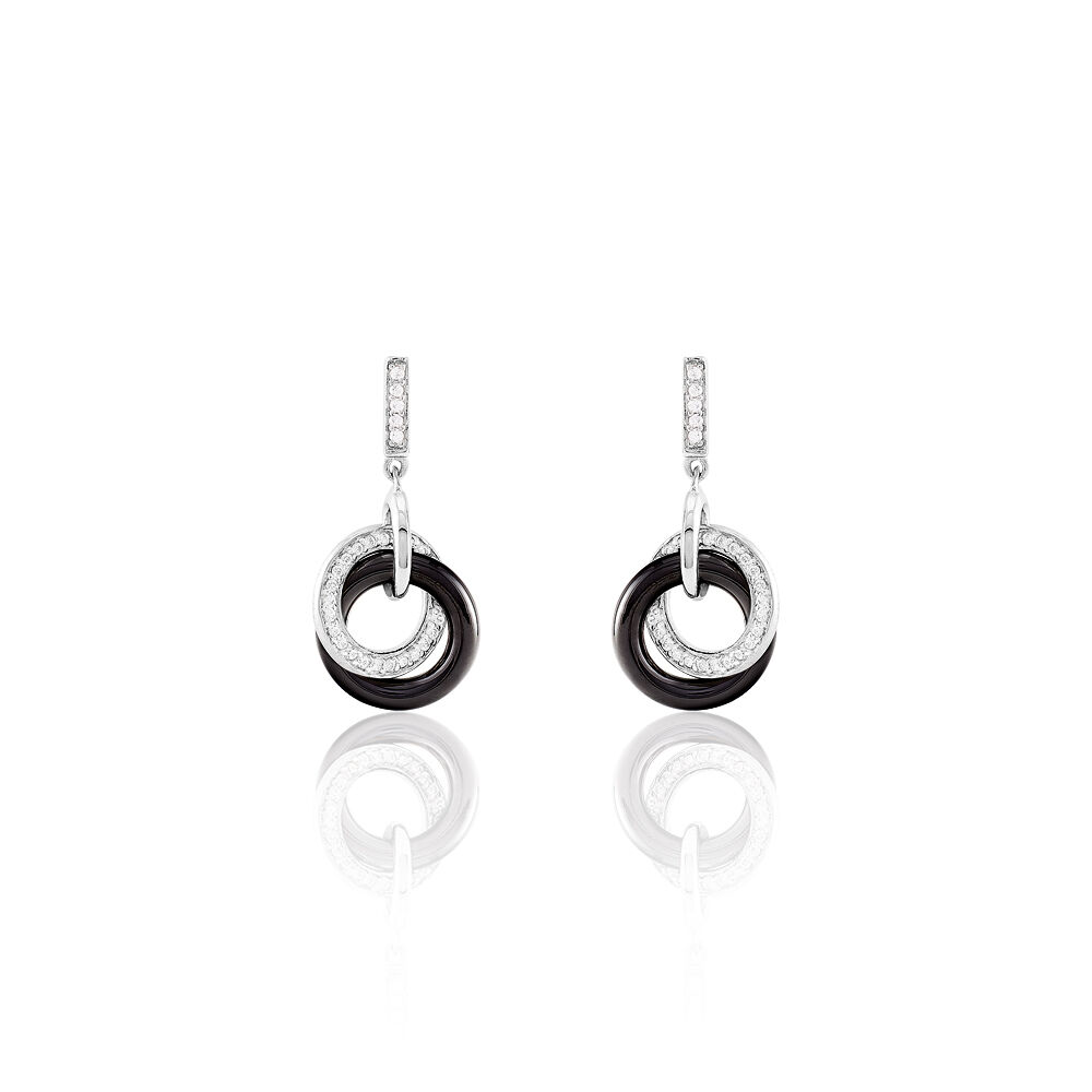 Boucles D'oreilles Pendantes You&me Argent Blanc C&eacute;ramique Et Oxyde - Pendantes Femme | Marc Orian