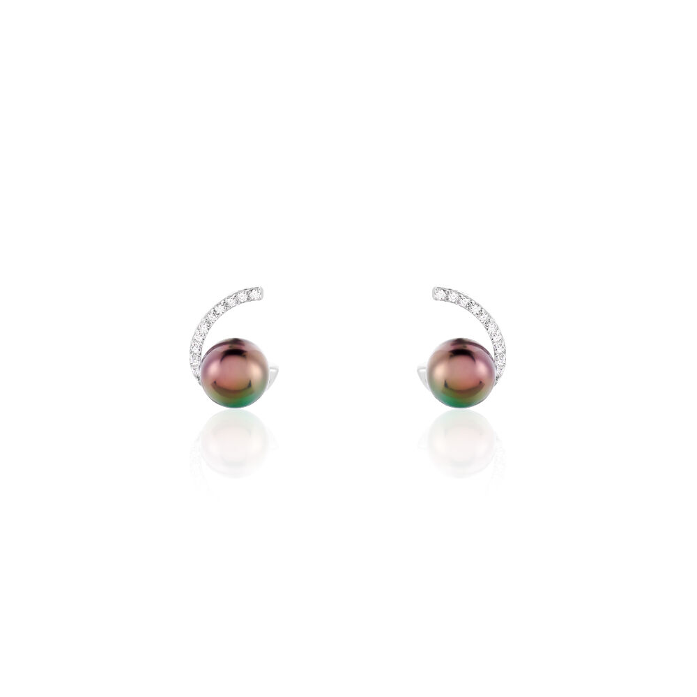 Boucles D'oreilles Puces Anais Or Blanc Perle De Culture Et Oxyde - Puces Femme | Marc Orian
