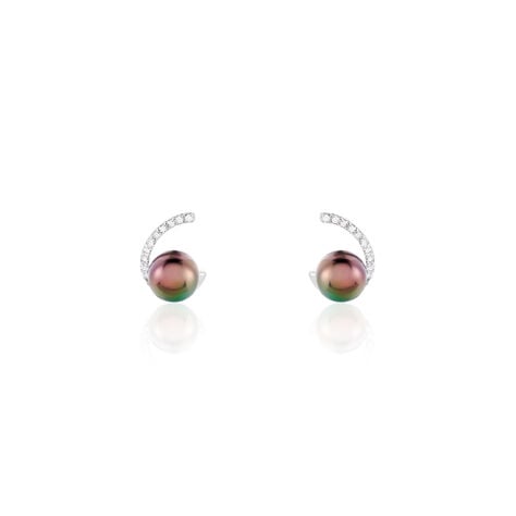 Boucles D'oreilles Puces Anais Or Blanc Perle De Culture Et Oxyde - Puces Femme | Marc Orian
