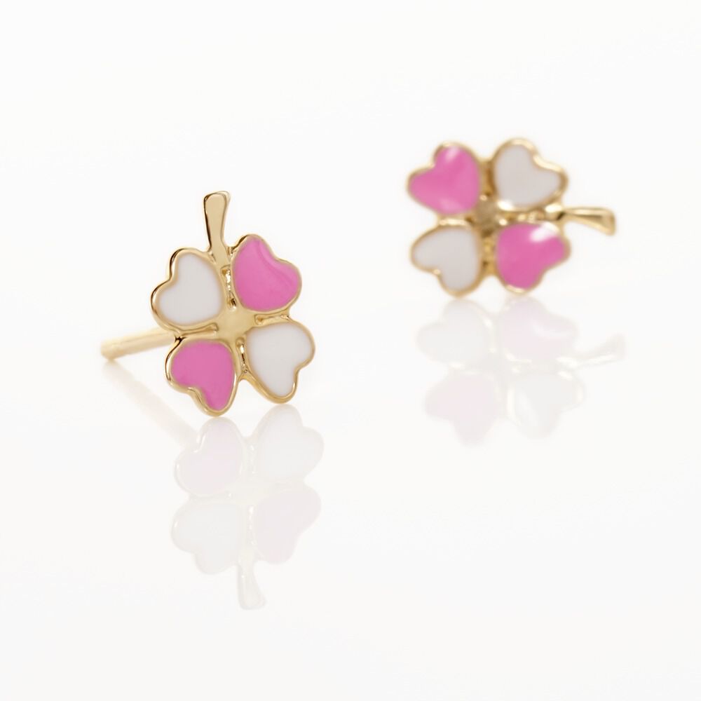 Boucles D'oreilles Puces Trefle Email Or Jaune - Puces Enfant | Marc Orian